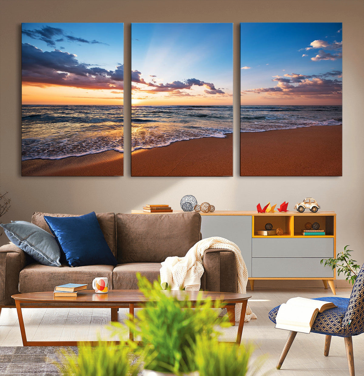 Serene Ocean Sunset Canvas Print, Golden Hour Beach Wall