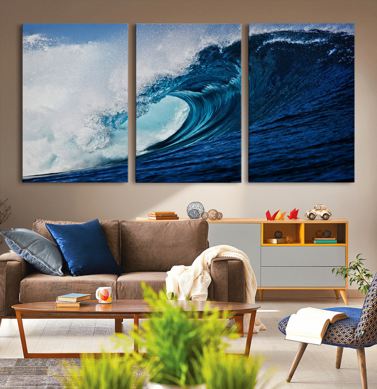 Ocean Wave at Sunset Canvas Art, Large Wall Print of Vibrant