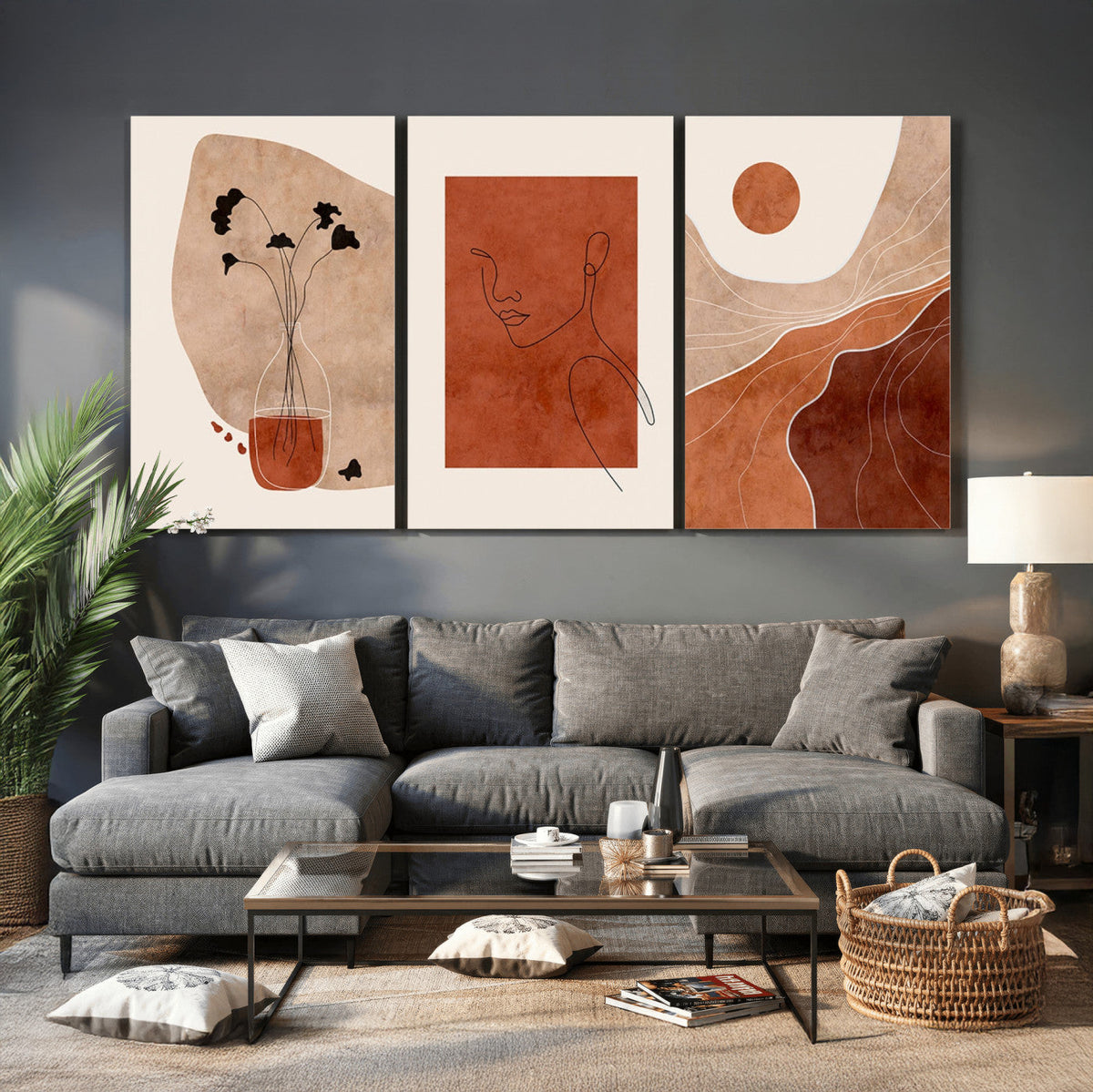 Boho Sunset Mountain Canvas Print, Modern Boho Sunset
