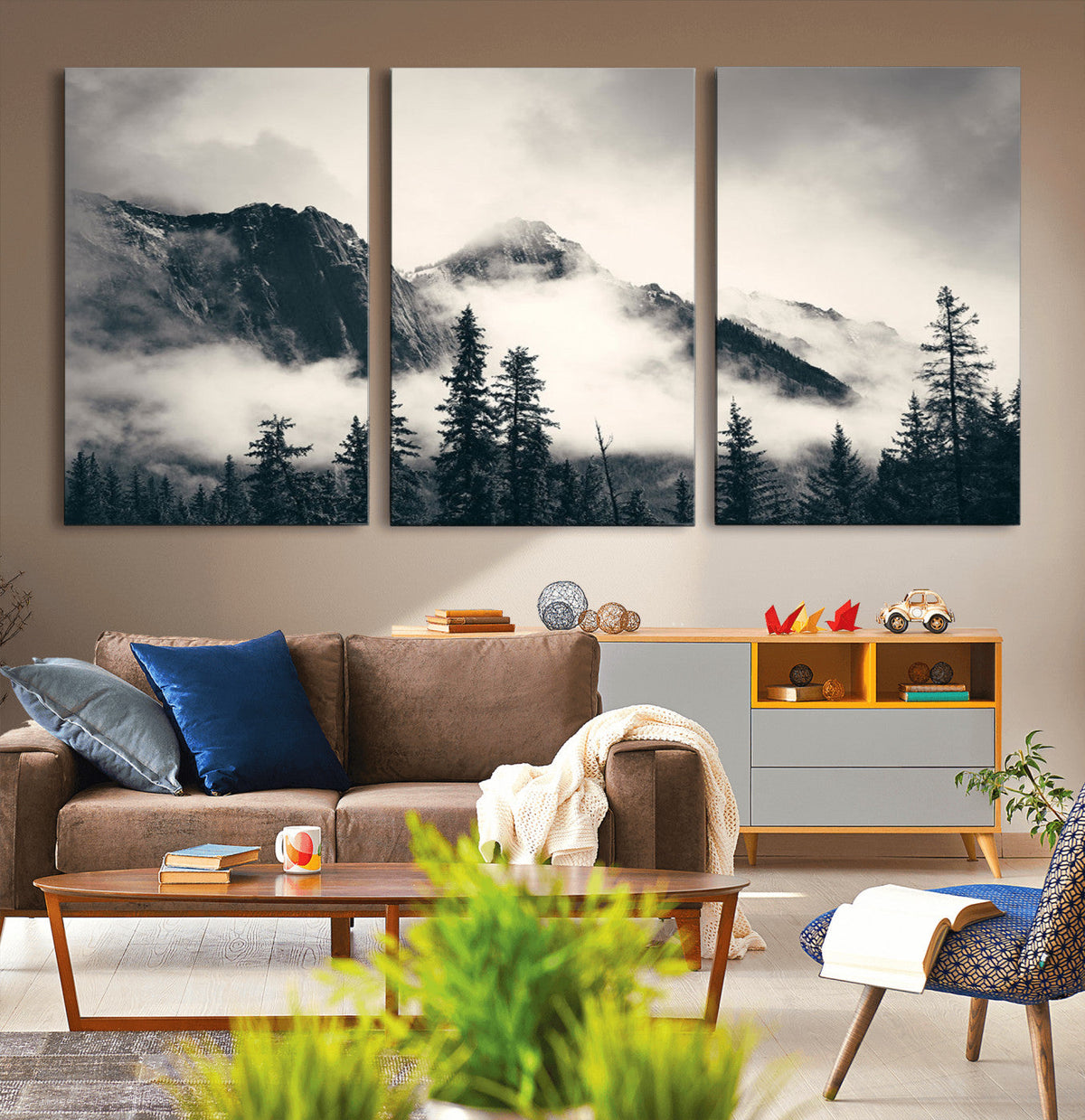 Large Foggy Mountain Forest Wall Art Canvas Print | Misty