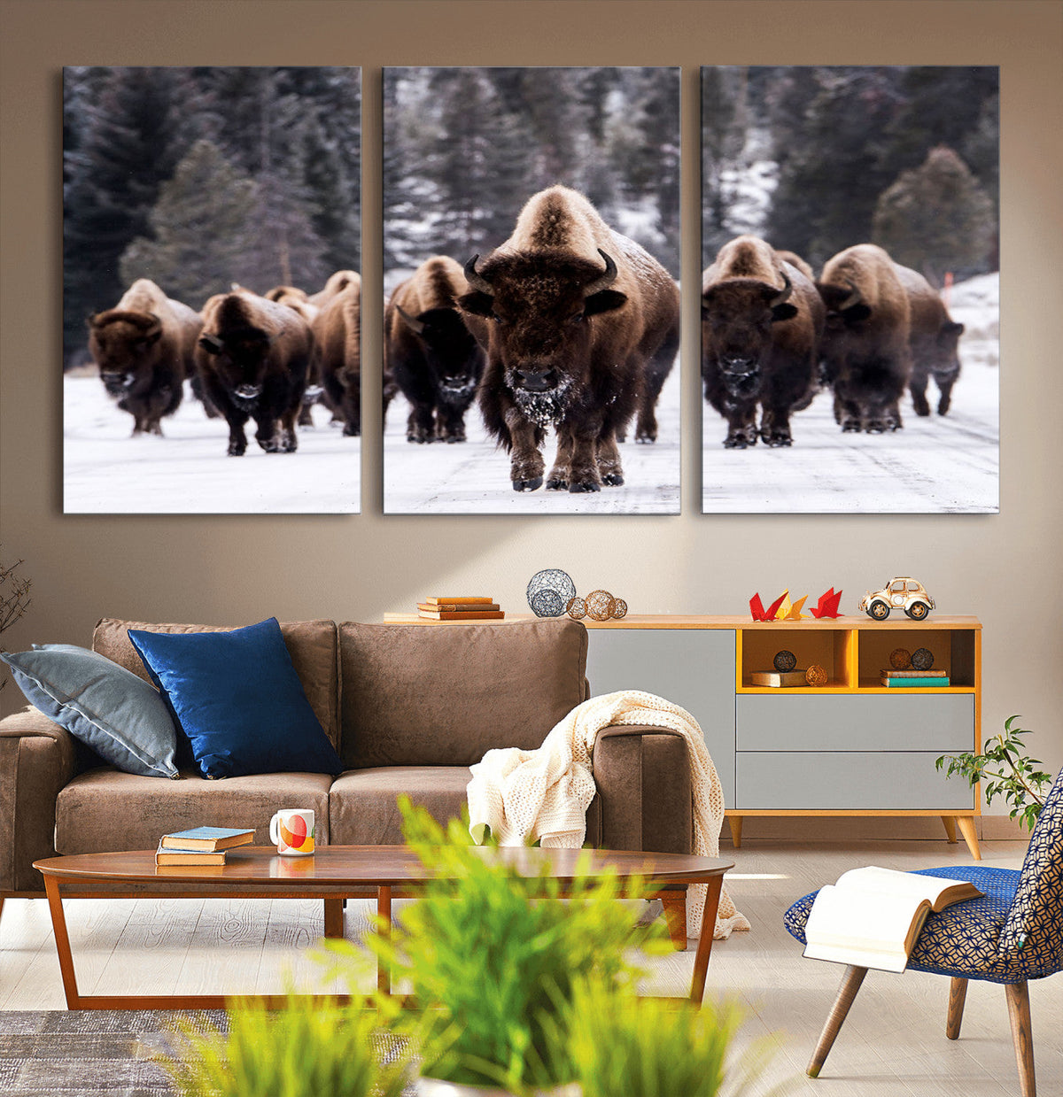 Bison Wall Art Canvas Print- Bison Herd Canvas Wall Art –