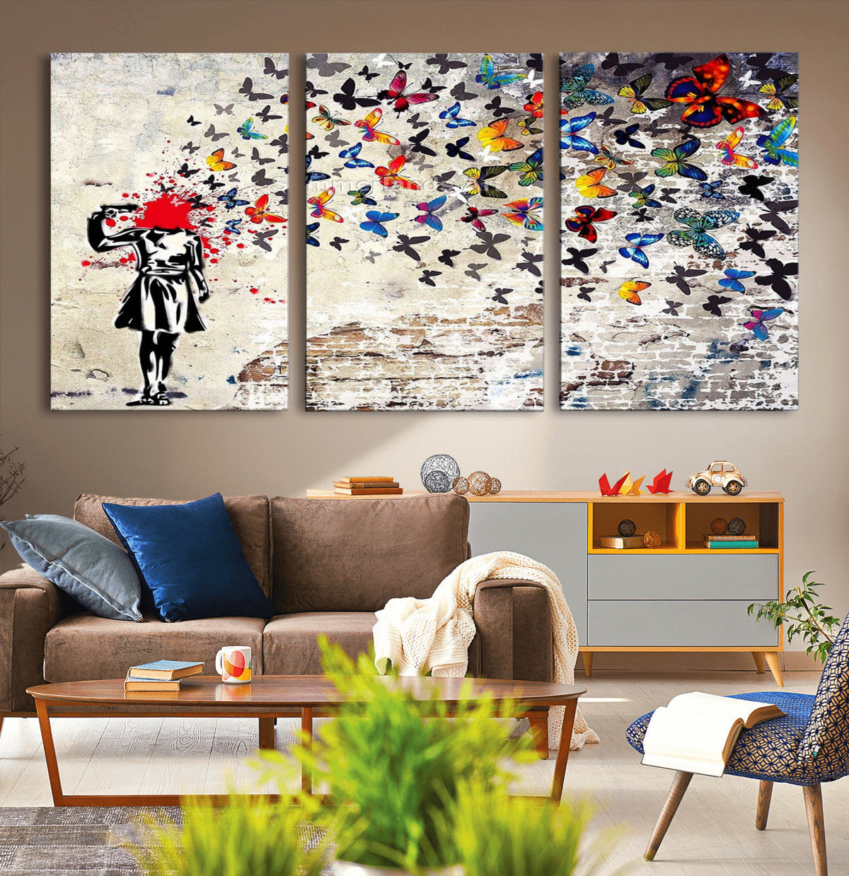 Banksy Art Butterfly Girl Explosion Canvas Art – Vibrant