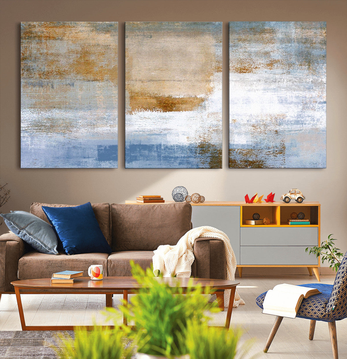 Blue Multi Panel Abstract Wall Art Canvas, Abstract Blue and