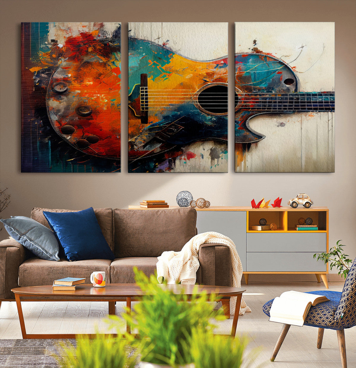 Abstract Guitar Wall Art Canvas | Vibrant Music-Inspired Art