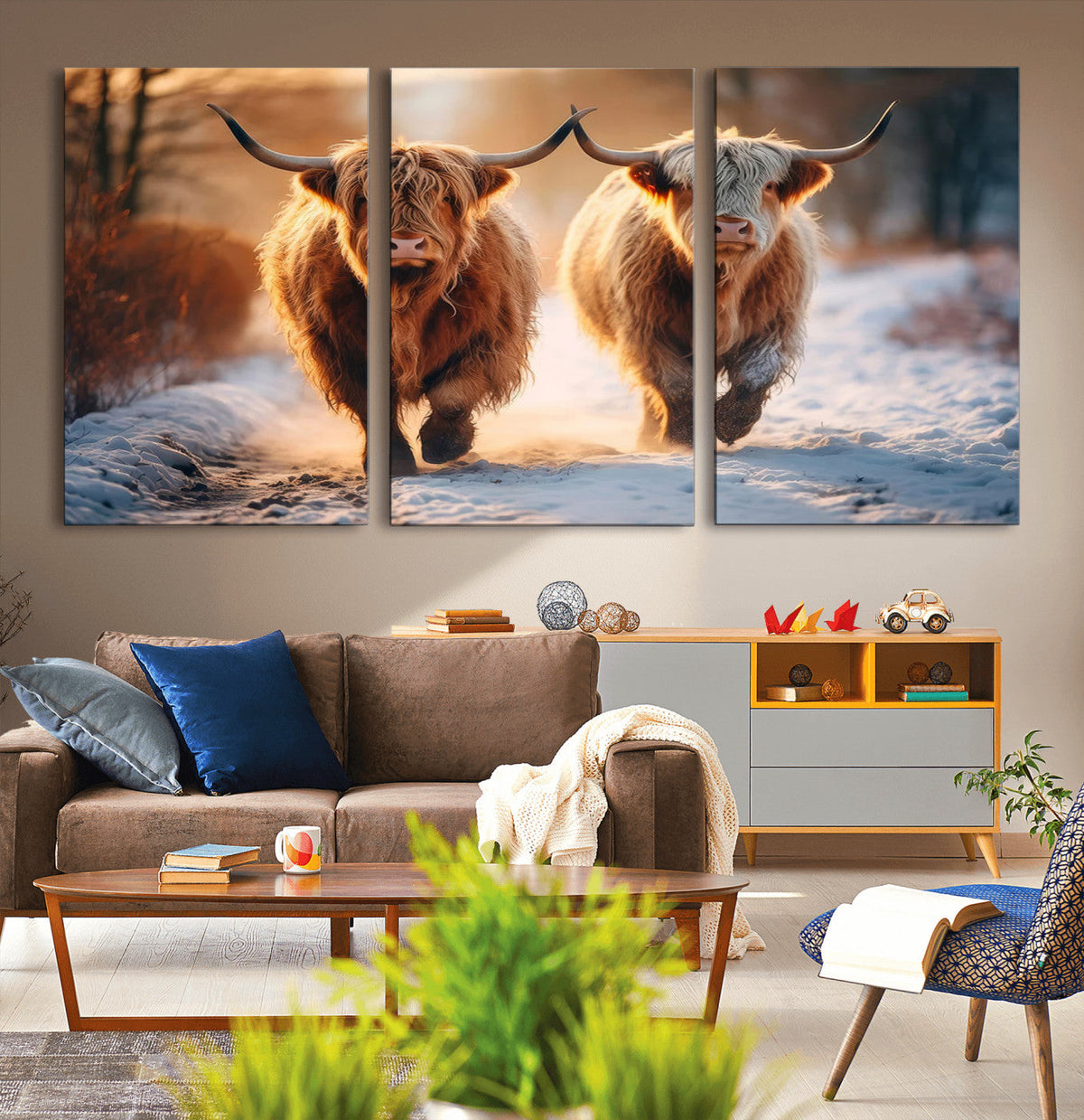 Scottish Highland Cow Horn Farm Wall Art Canvas Print
