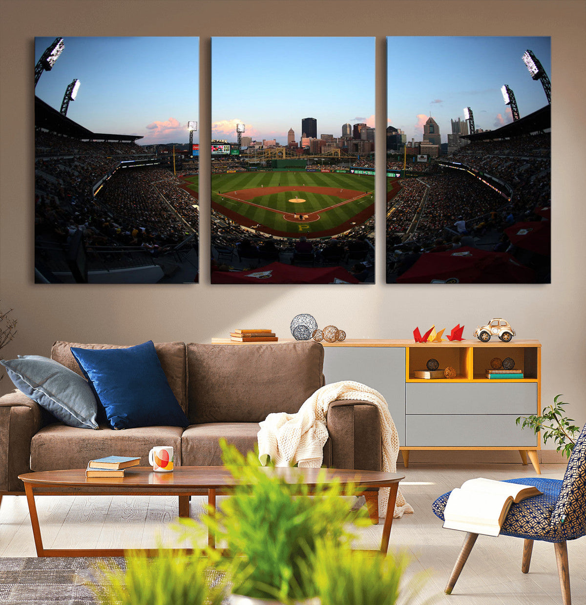 PNC Park Evening Game Triple Canvas Wall Art - Pittsburgh