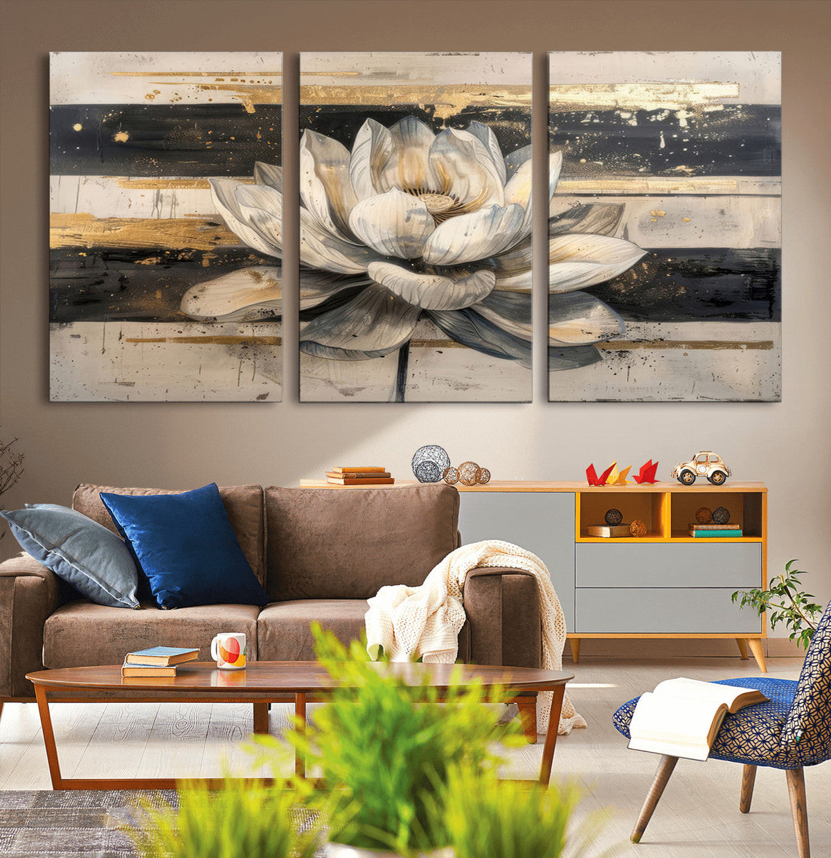 Lotus Flower Wall Art – Framed Abstract Floral Canvas