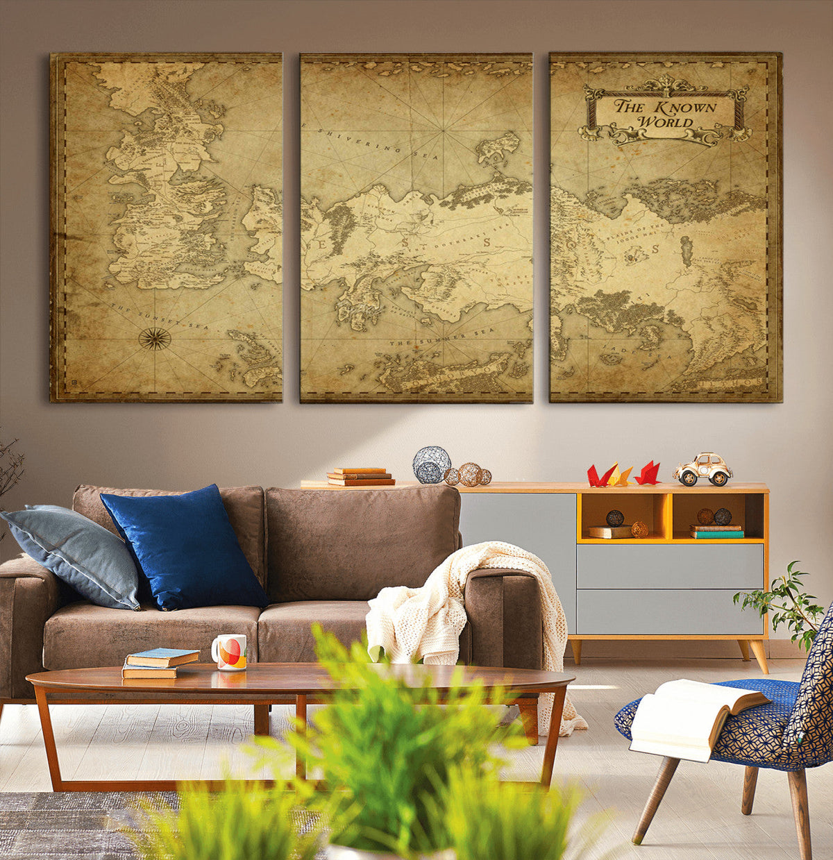Vintage Game of Thrones Map Wall Art | Westeros and Essos
