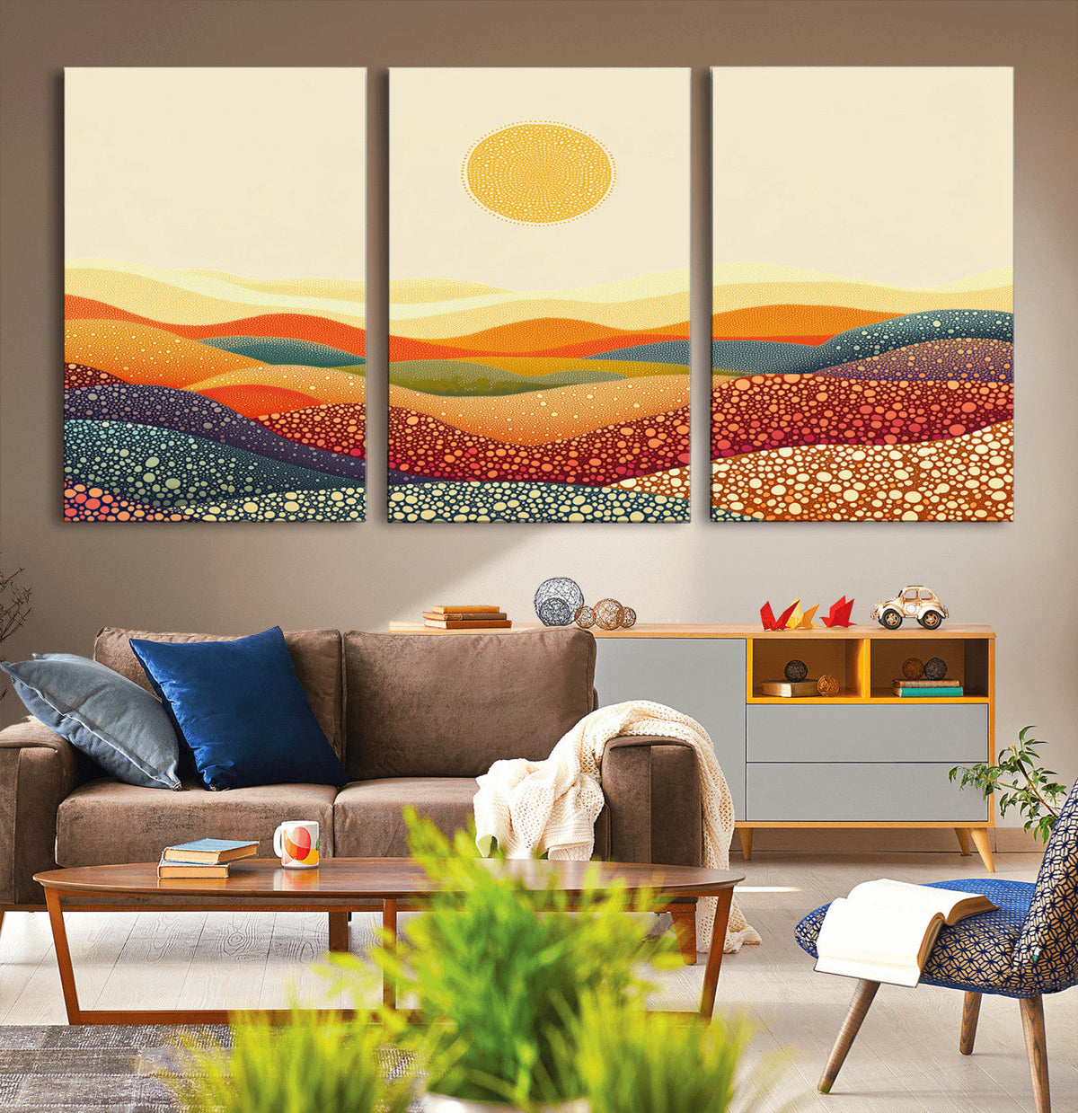 YAYOI KUSAMA Colorful Dot Art Landscape Canvas - Framed