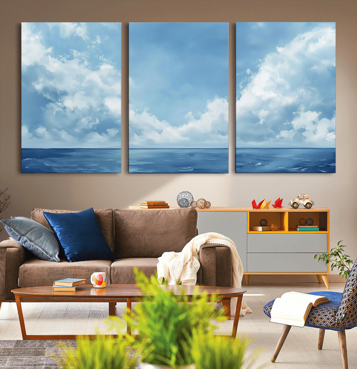 Abstract Ocean Print Artwork- Serene Blue Ocean Canvas Wall