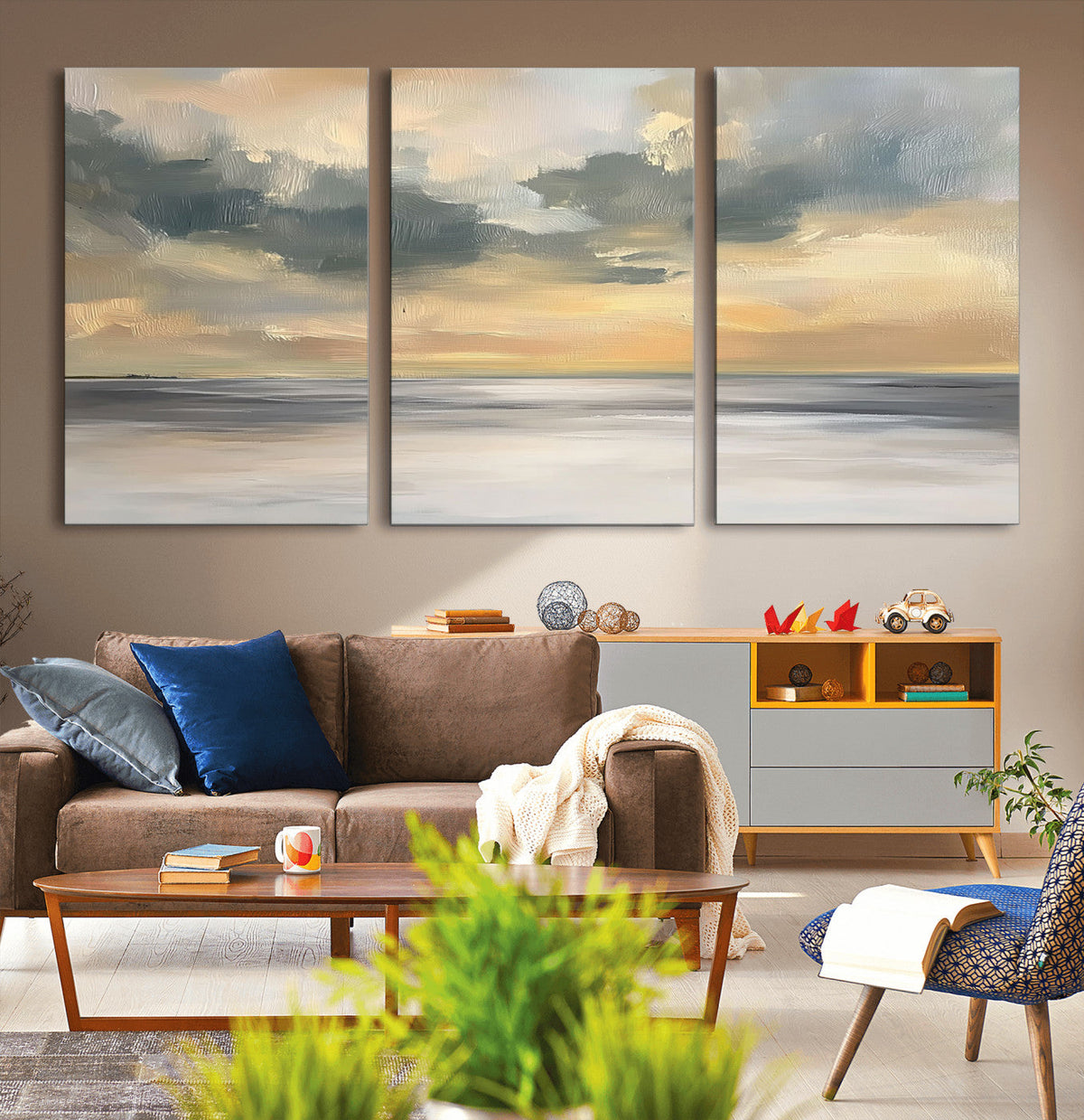 Modern Coastal Artwork with Vibrant Abstract Ocean Waves