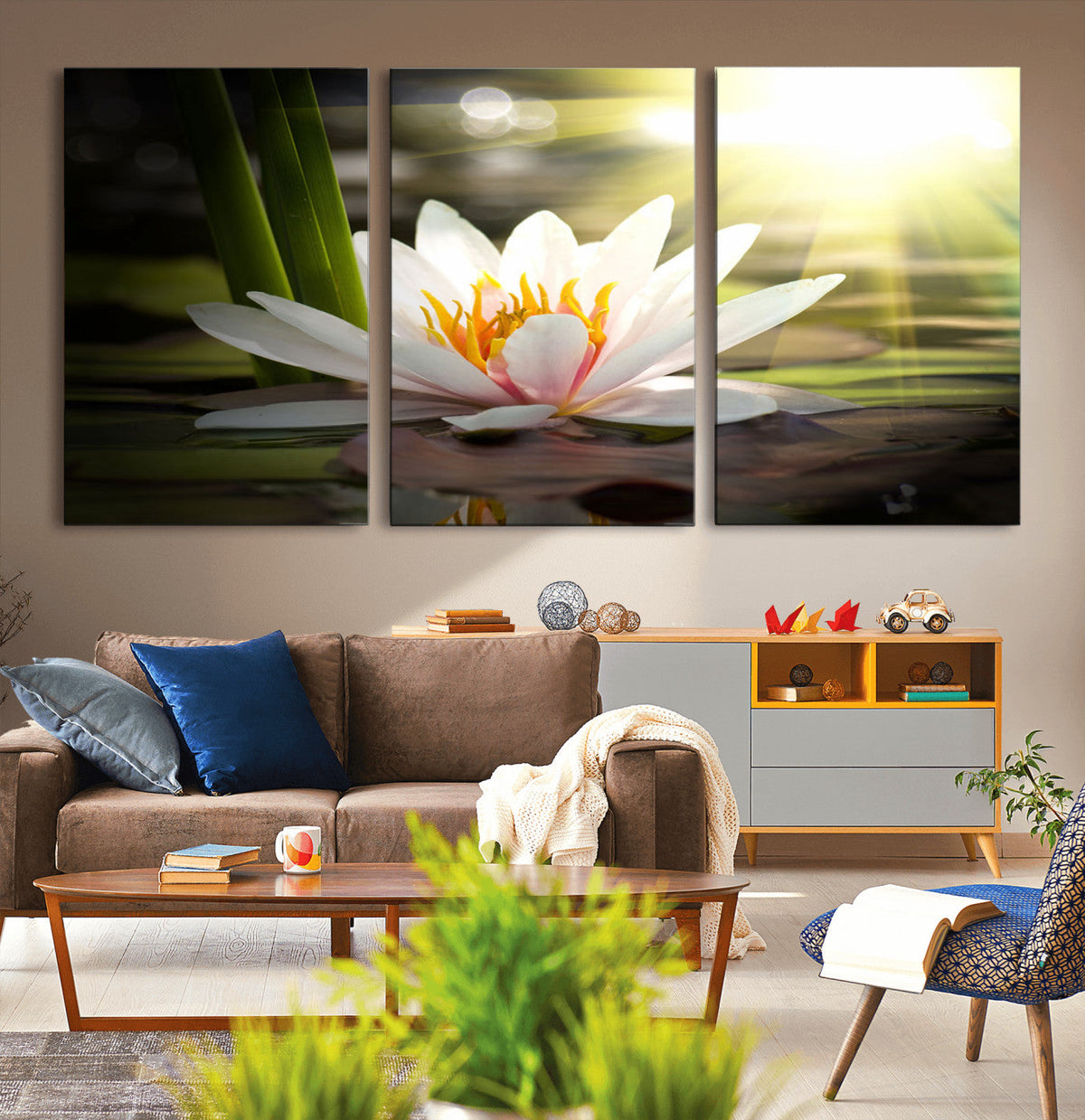 Lotus Flower Wall Art Canvas Print, Water Lily Large Wall