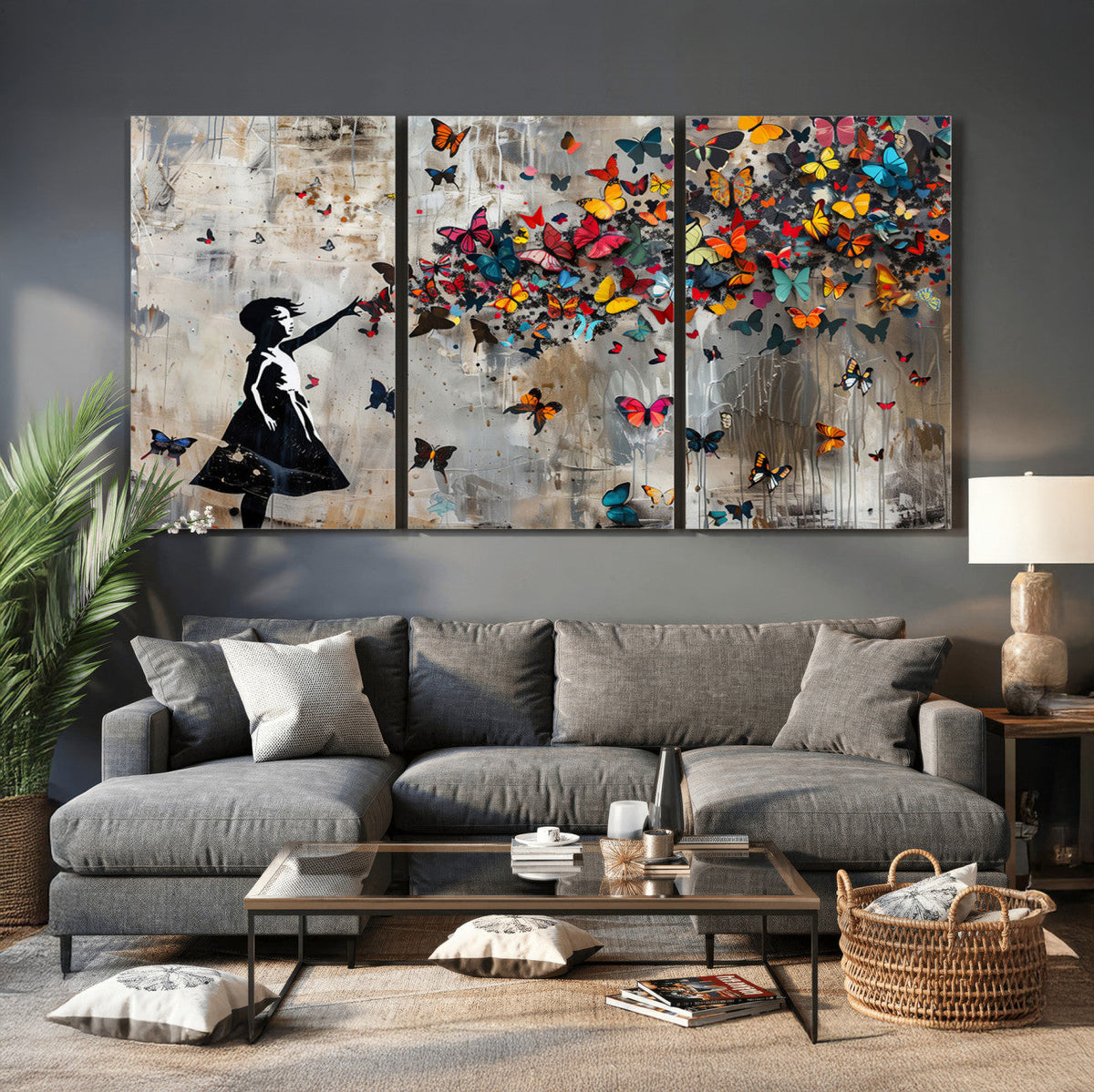 Butterfly Girl Wall Art – Vibrant Street Style Canvas Print,