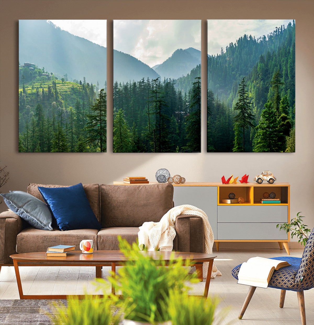Misty Forest Mountain Wall Art Canvas Print – Framed Serene