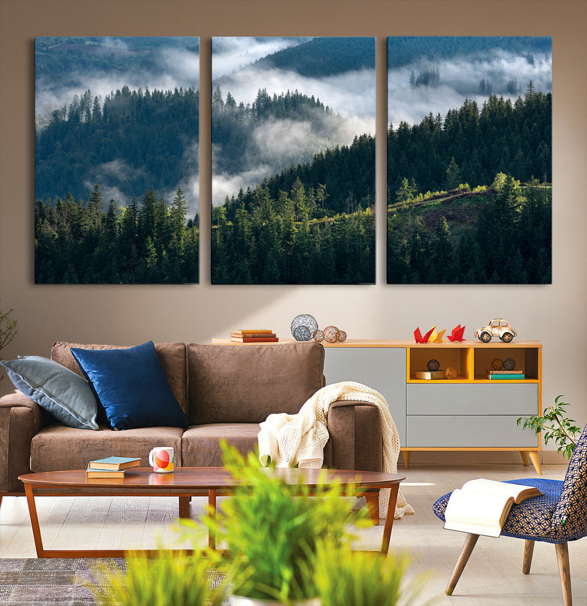 Misty Forest Wall Art Canvas Print – Pine Hills Foggy Trees