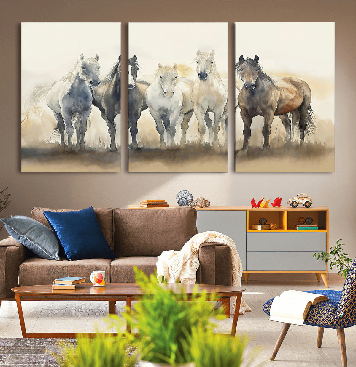 Wild Horses Wall Art Canvas Print, Framed Running Horses Art