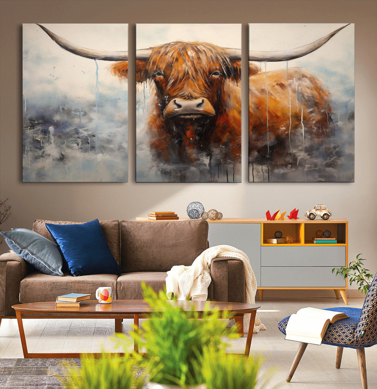 Scottish Highland Wall Art Canvas Print, Framed Longhorn Art