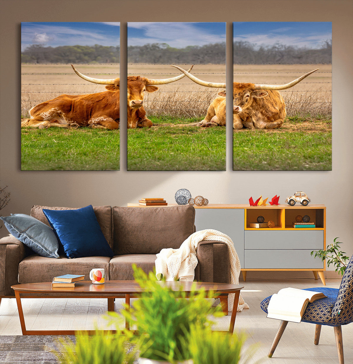 Texas Longhorn Pair Wall Art Canvas Print – Peaceful Rustic