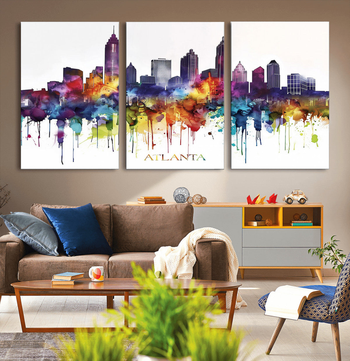 Atlanta Skyline Wall Art Canvas Print – Framed Colorful