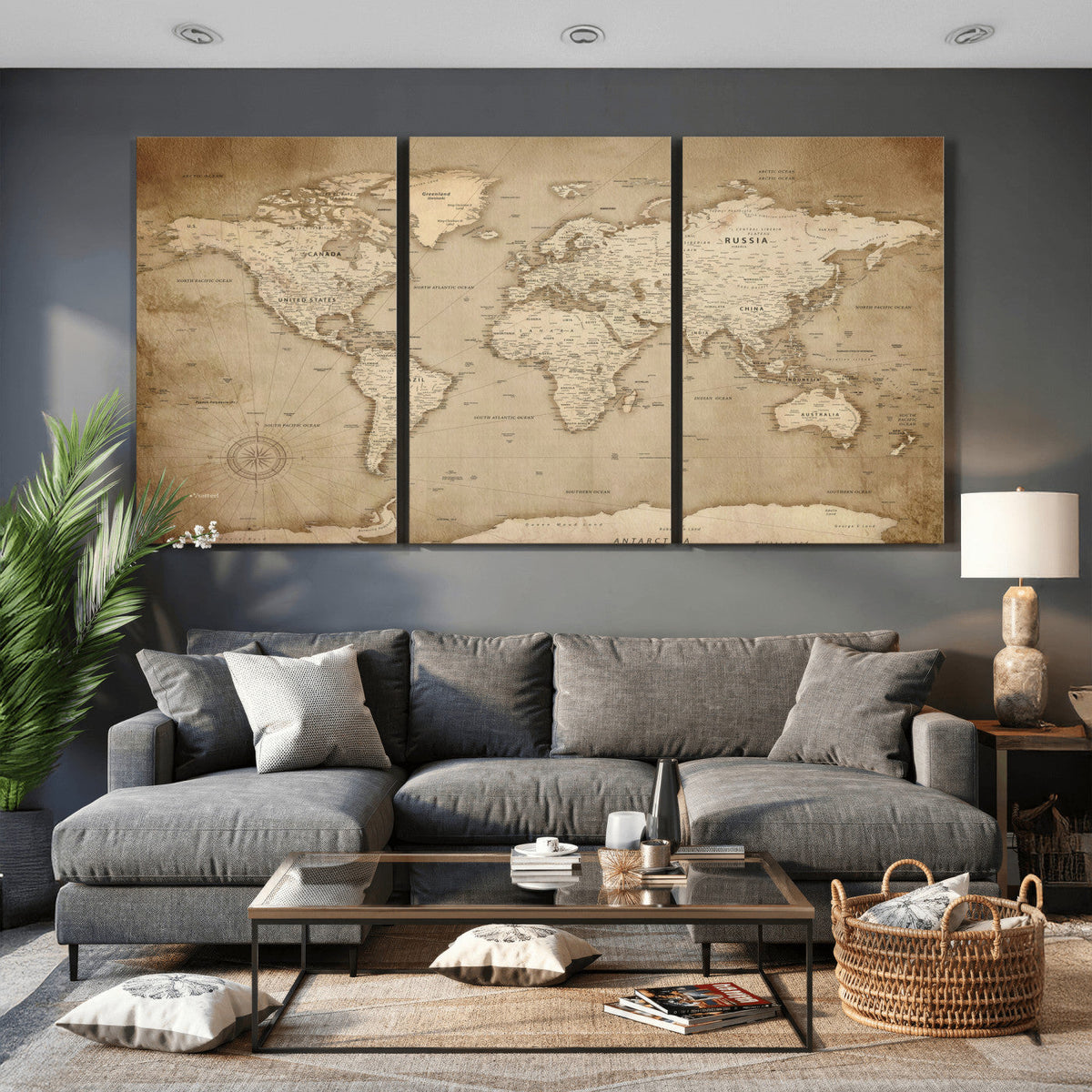 Colorful Watercolor World Map Canvas Wall Art – Framed