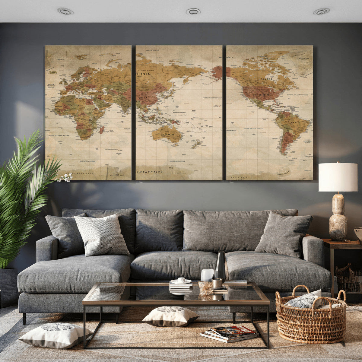 Vintage Detailed World Map Wall Art Canvas Print – Antique