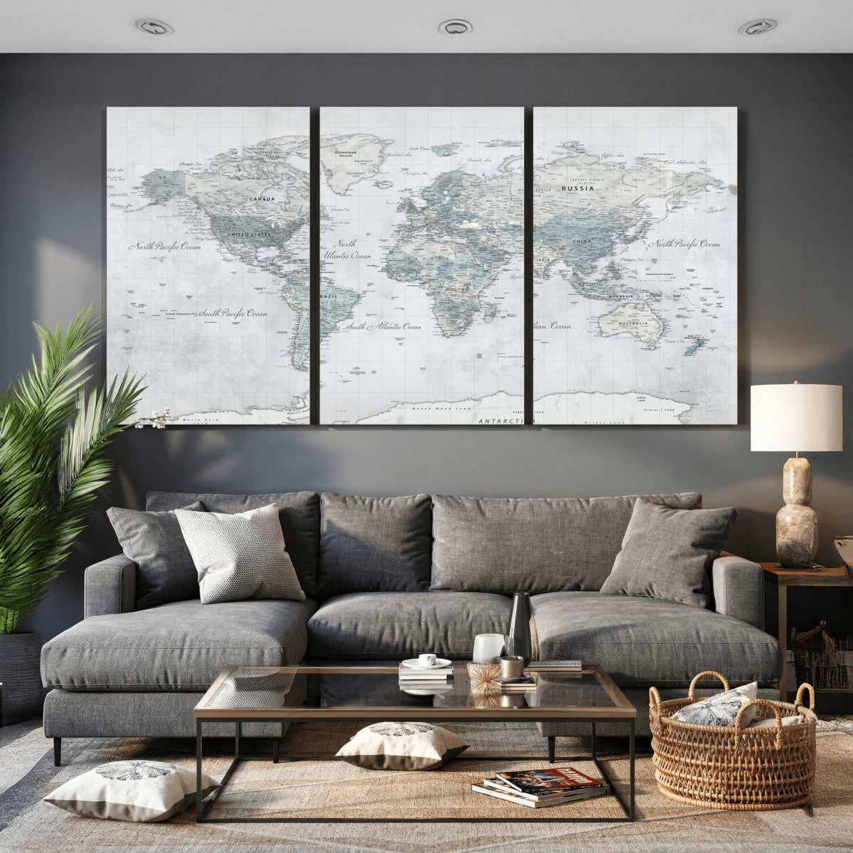 Push Pin World Map Canvas Print - Detailed Vintage World Map