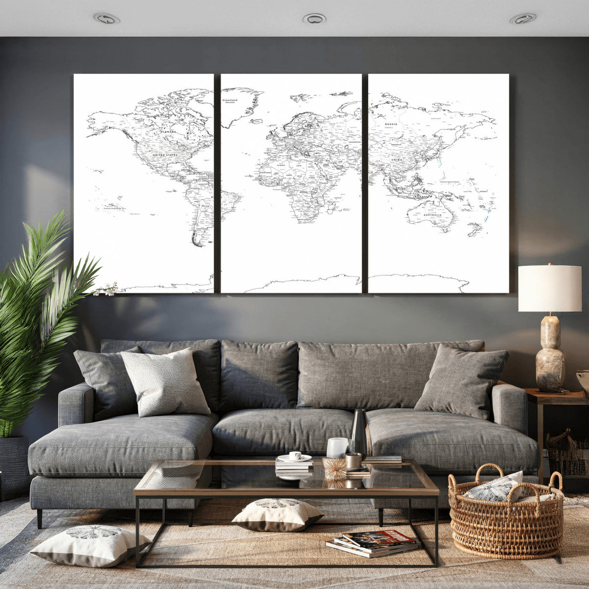 World Map Canvas Print – Framed Modern Detailed Map of the
