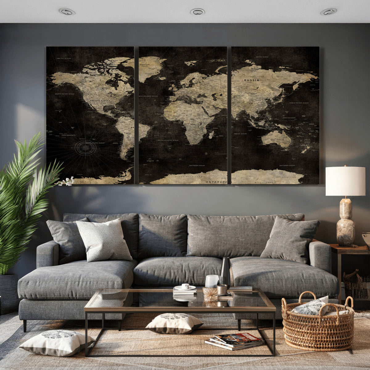 Push Pin World Map Canvas Wall Art Print, Interactive Travel