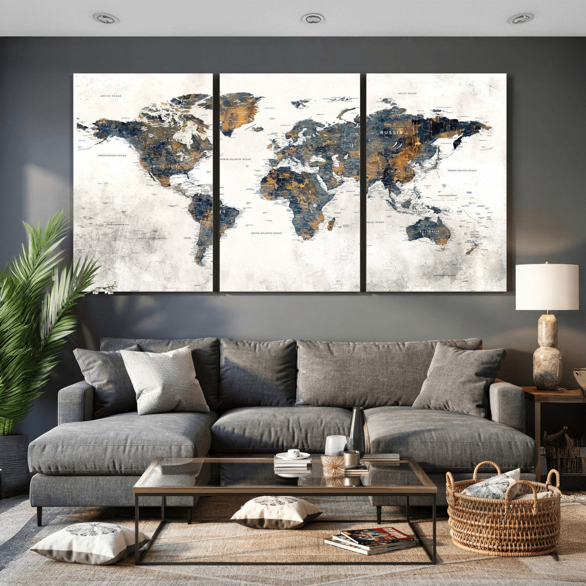 World Map Wall Art Canvas Print for Office Wall Decor