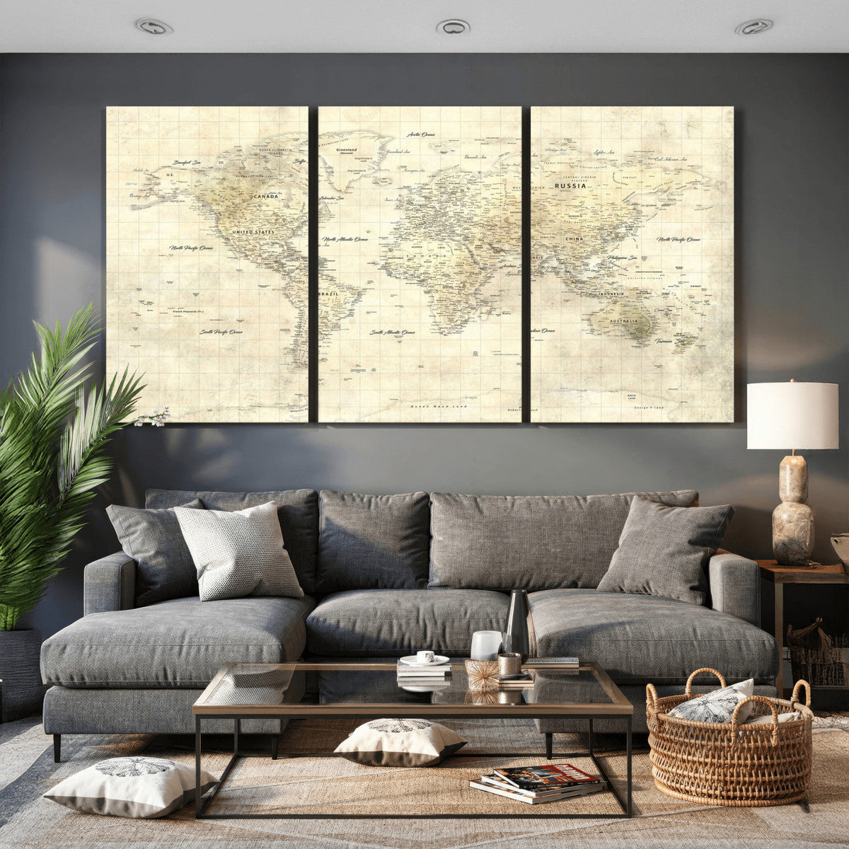 Colorful Watercolor World Map Canvas Wall Art – Framed