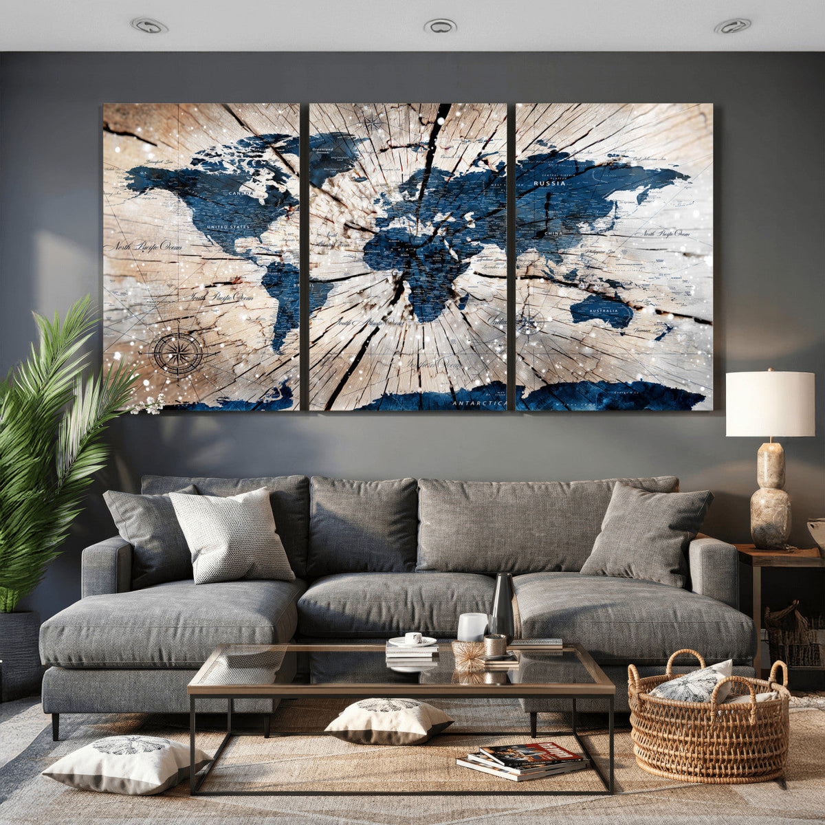 Rustic World Map Canvas Print – Framed Wall Art for Couples,