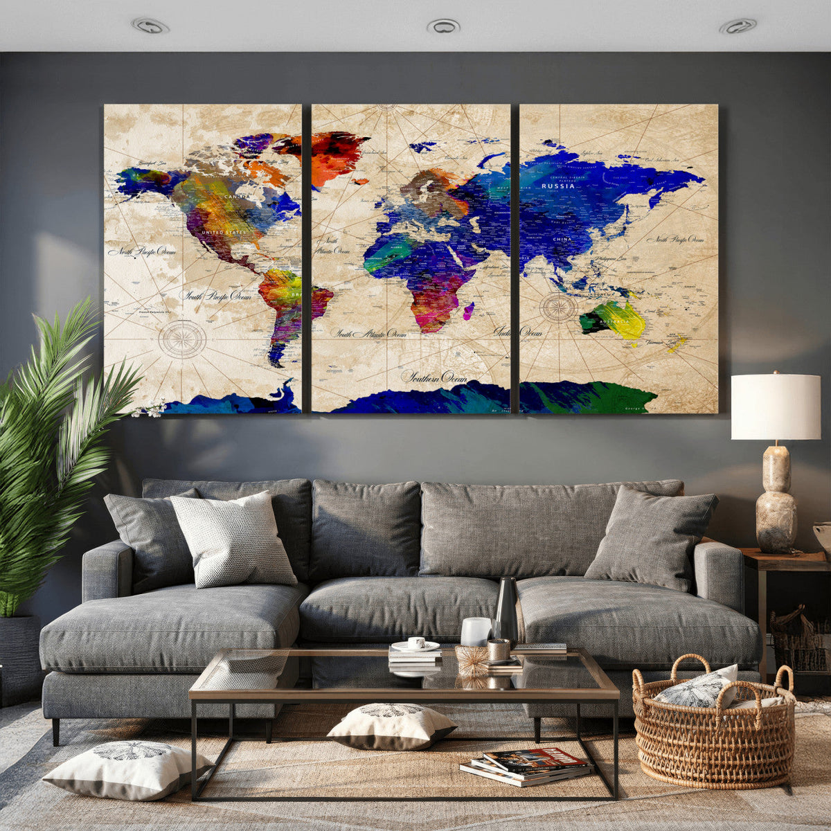 Watercolor World Map Canvas Print – Framed Wall Art for