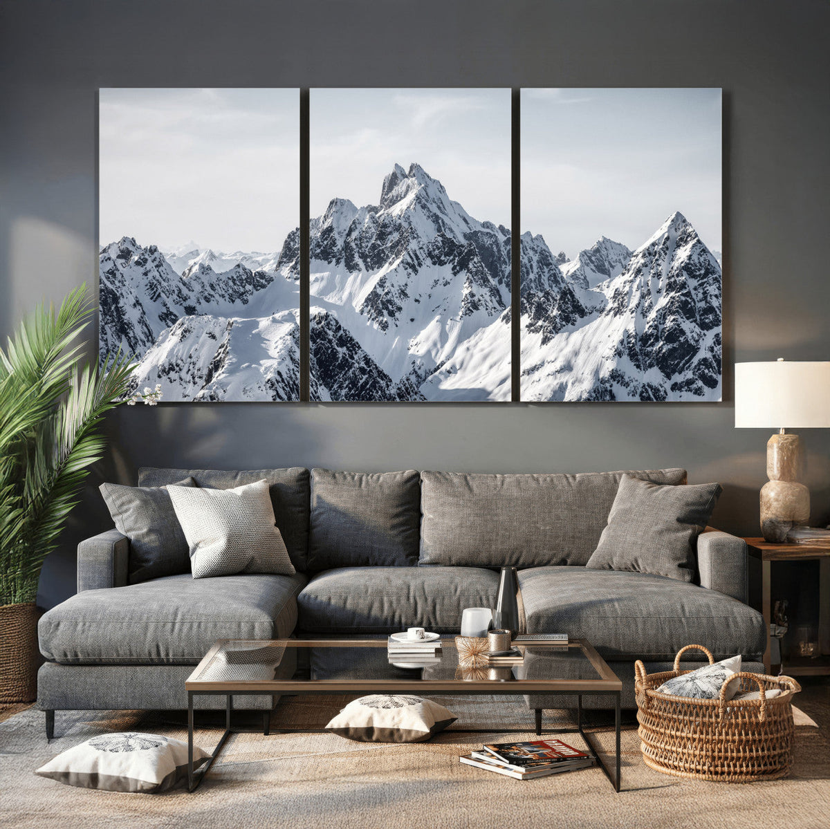 Snowy Mountain Range Canvas Print, Alpine Peaks Landscape