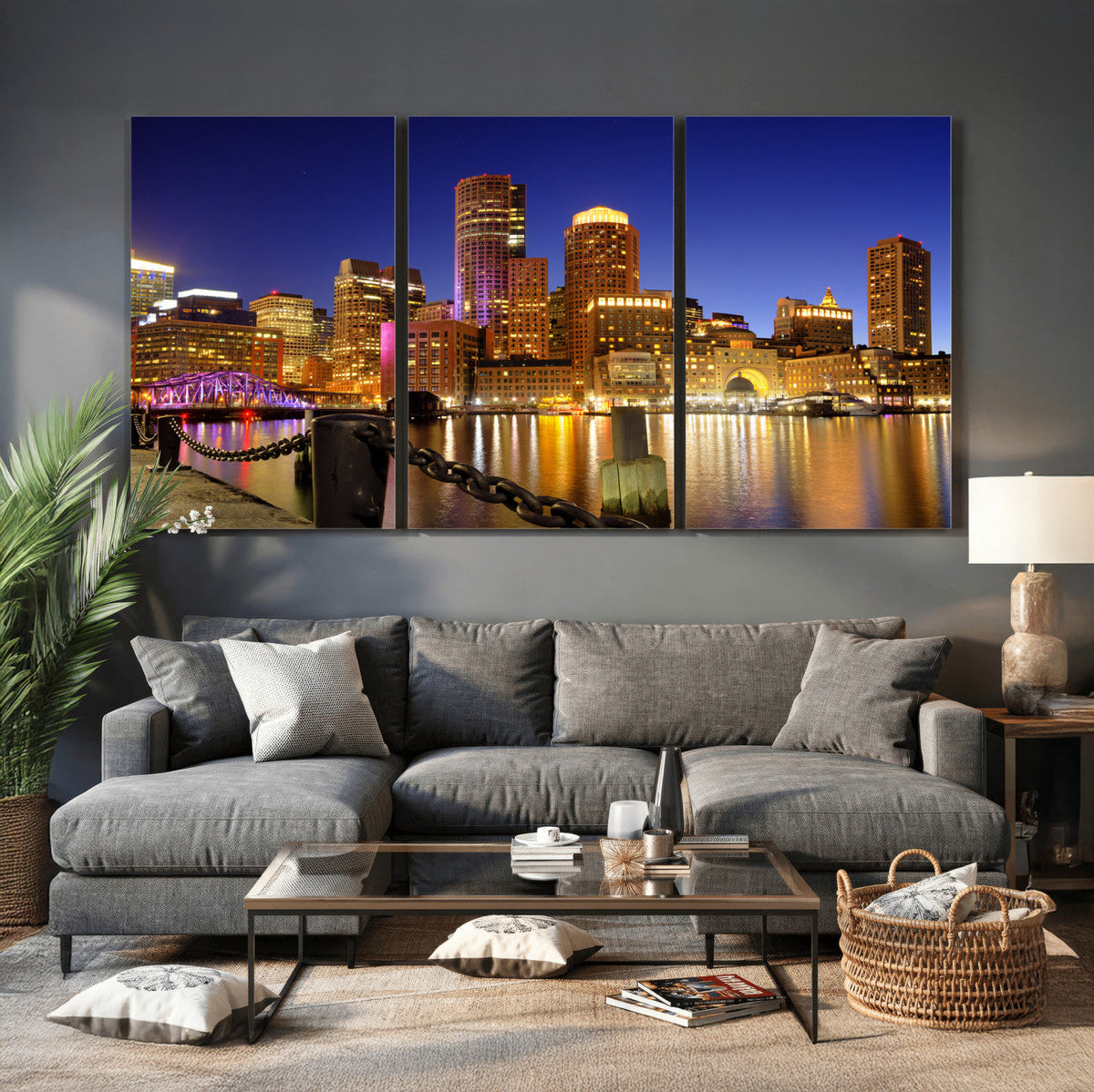 Boston Wall Art Canvas Print, Boston City Downtown Night