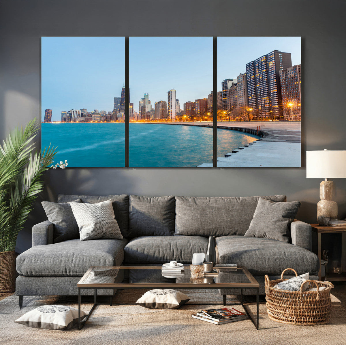 Chicago Wall Art Canvas Print, Chicago City Downtown Night
