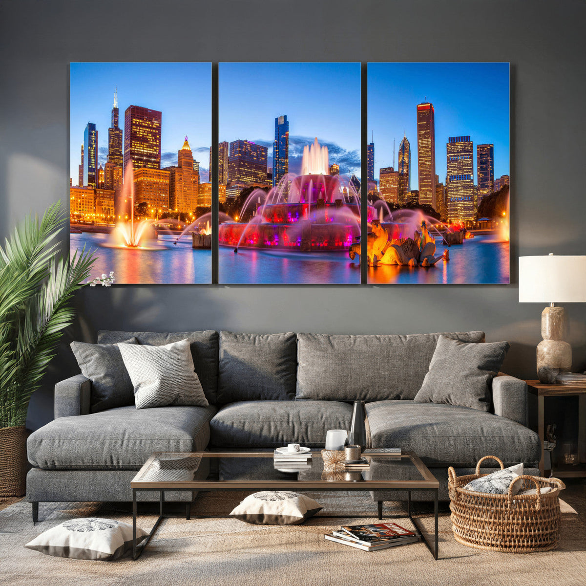 Chicago Wall Art Canvas Print, Chicago City Downtown Night