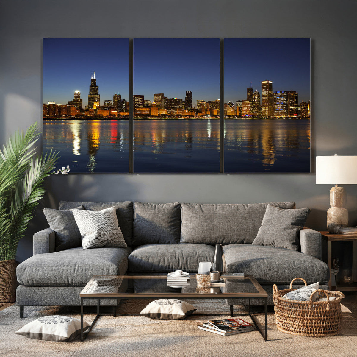 Chicago Wall Art Canvas Print - Chicago City Downtown Night