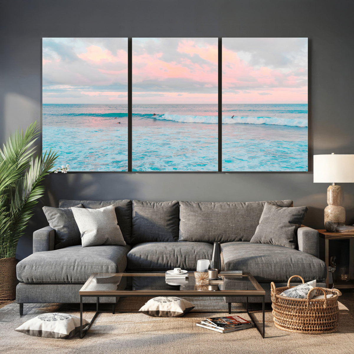 Ocean Wave Wall Art Canvas Print, Pastel Surf Seascape