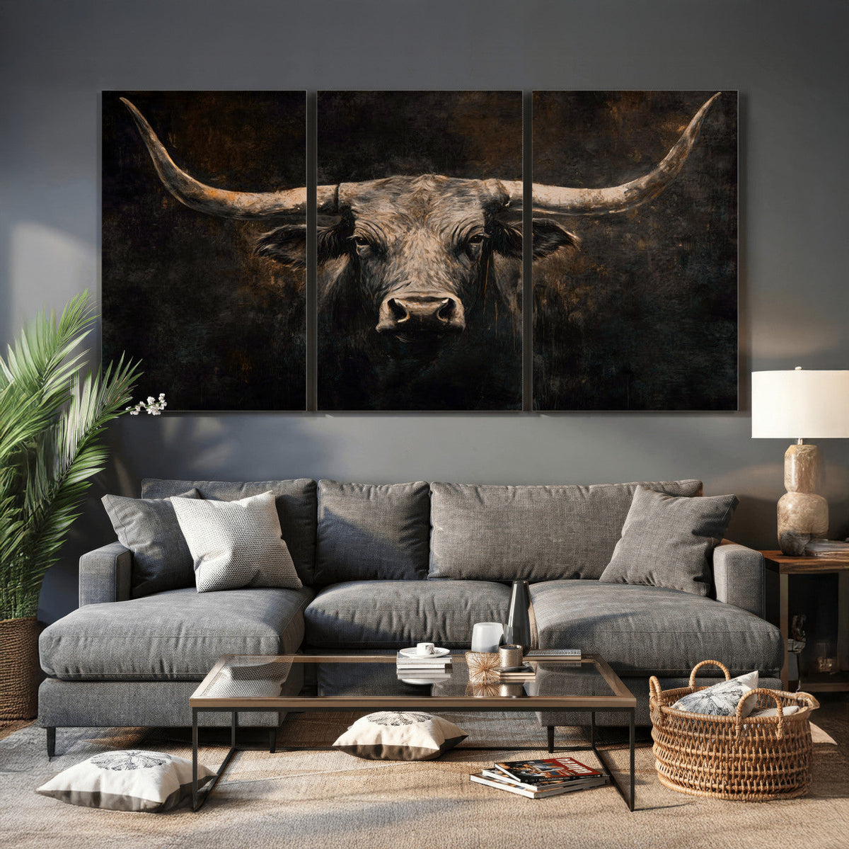 Vintage Longhorn Bull Wall Art Canvas Print – Rustic Western