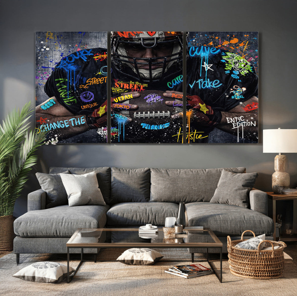 Graffiti American Football Player Street Art Wall Art Canvas
