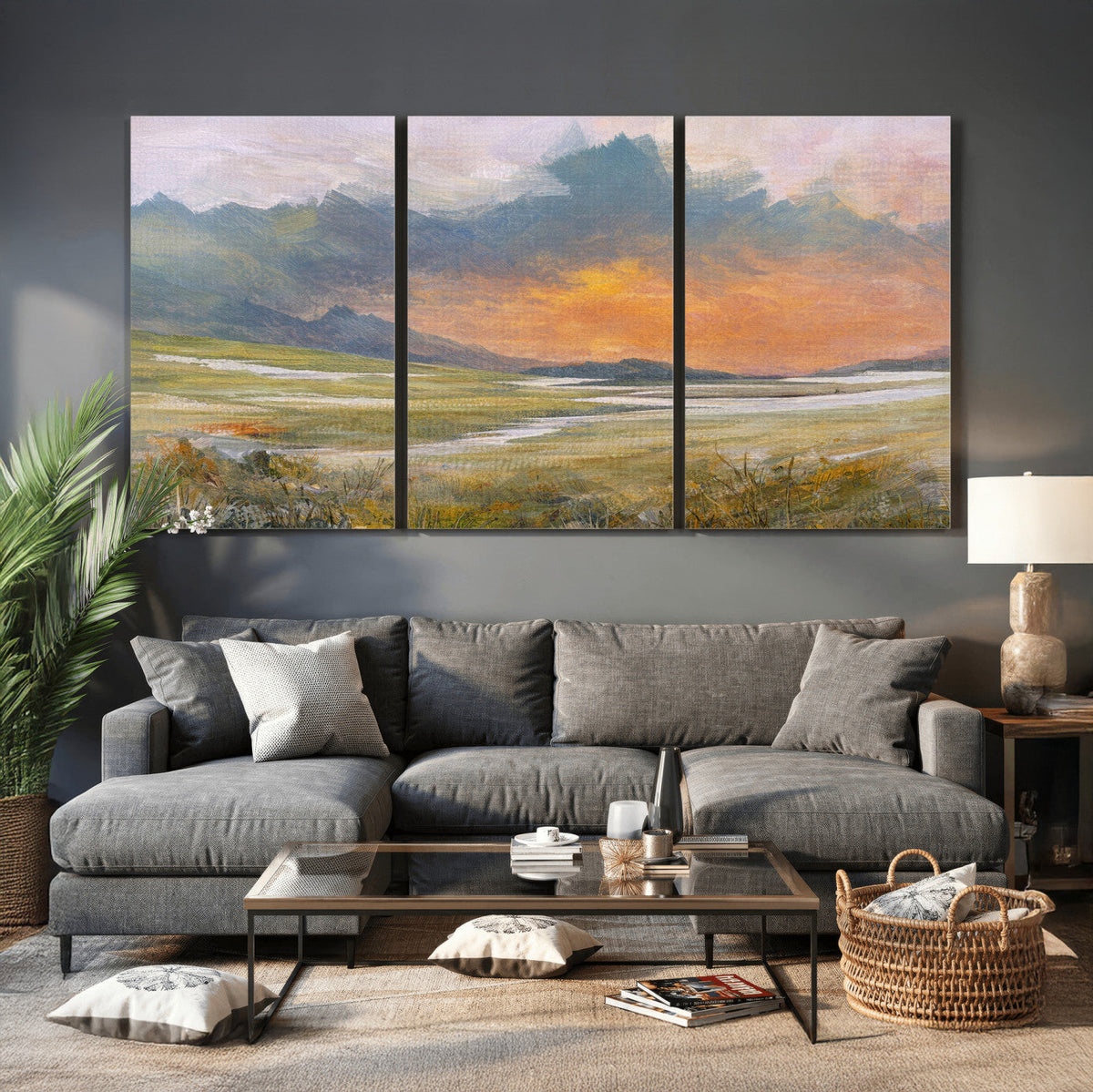 Mountain Sunset Wall Art Canvas Print Vintage Landscape