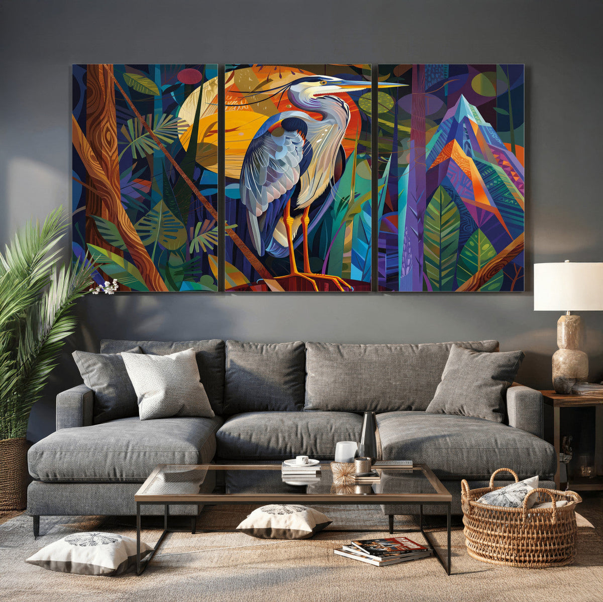 Colorful Heron Wall Art Canvas Print Tropical Bird Abstract