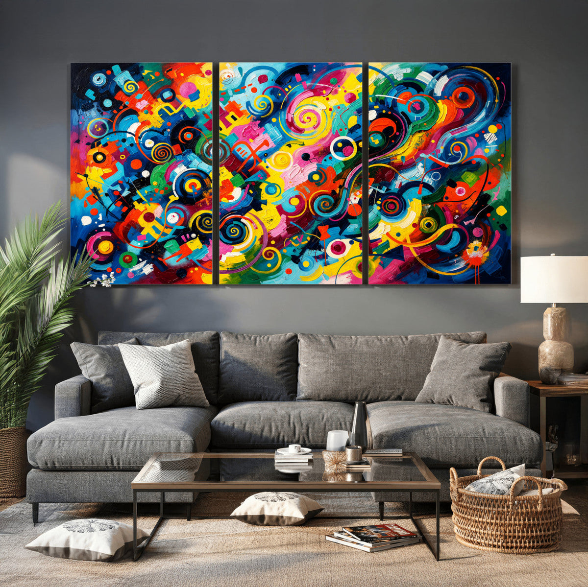 Geometric Abstract Wall Art Canvas Print, Bold Color