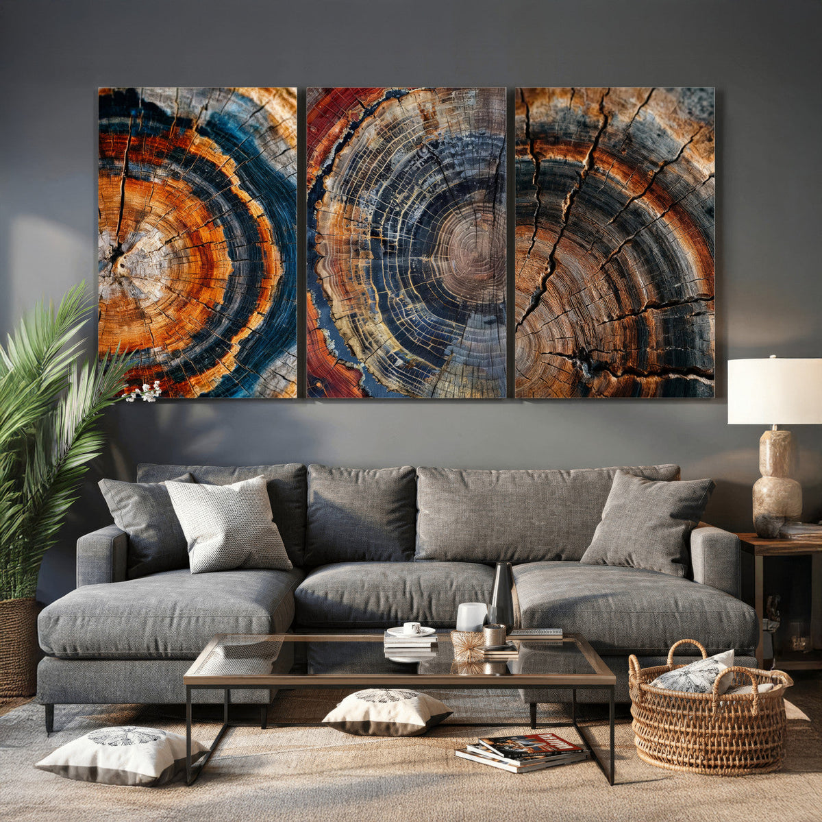 Tree Ring Triptych Canvas Wall Art — Set of 3 Wood Grain
