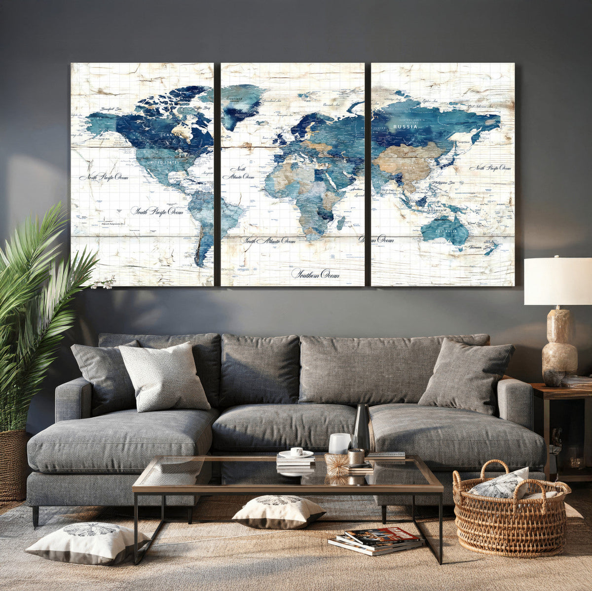 Watercolor World Map Canvas Wall Art Print – Abstract