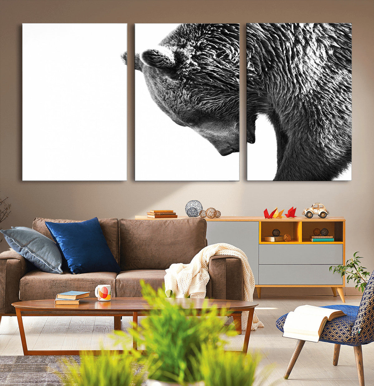 Black and White Grizzly 399 Bear Canvas Print Wall Art |