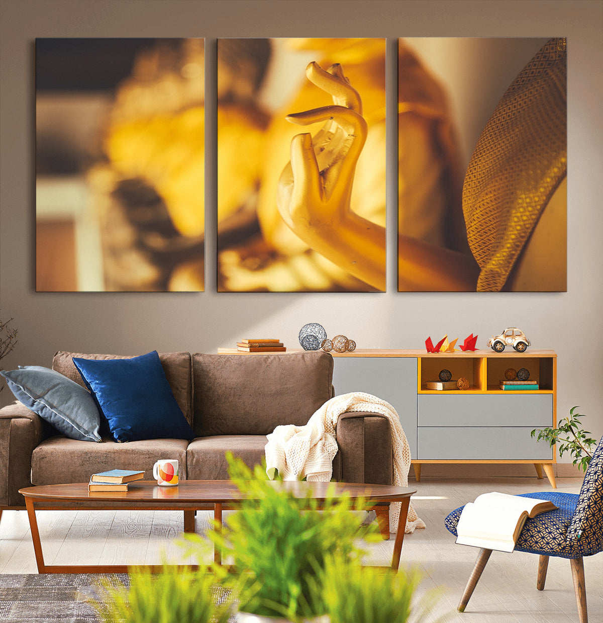 Gold Buddha Statue Hands Wall Art Canvas Print