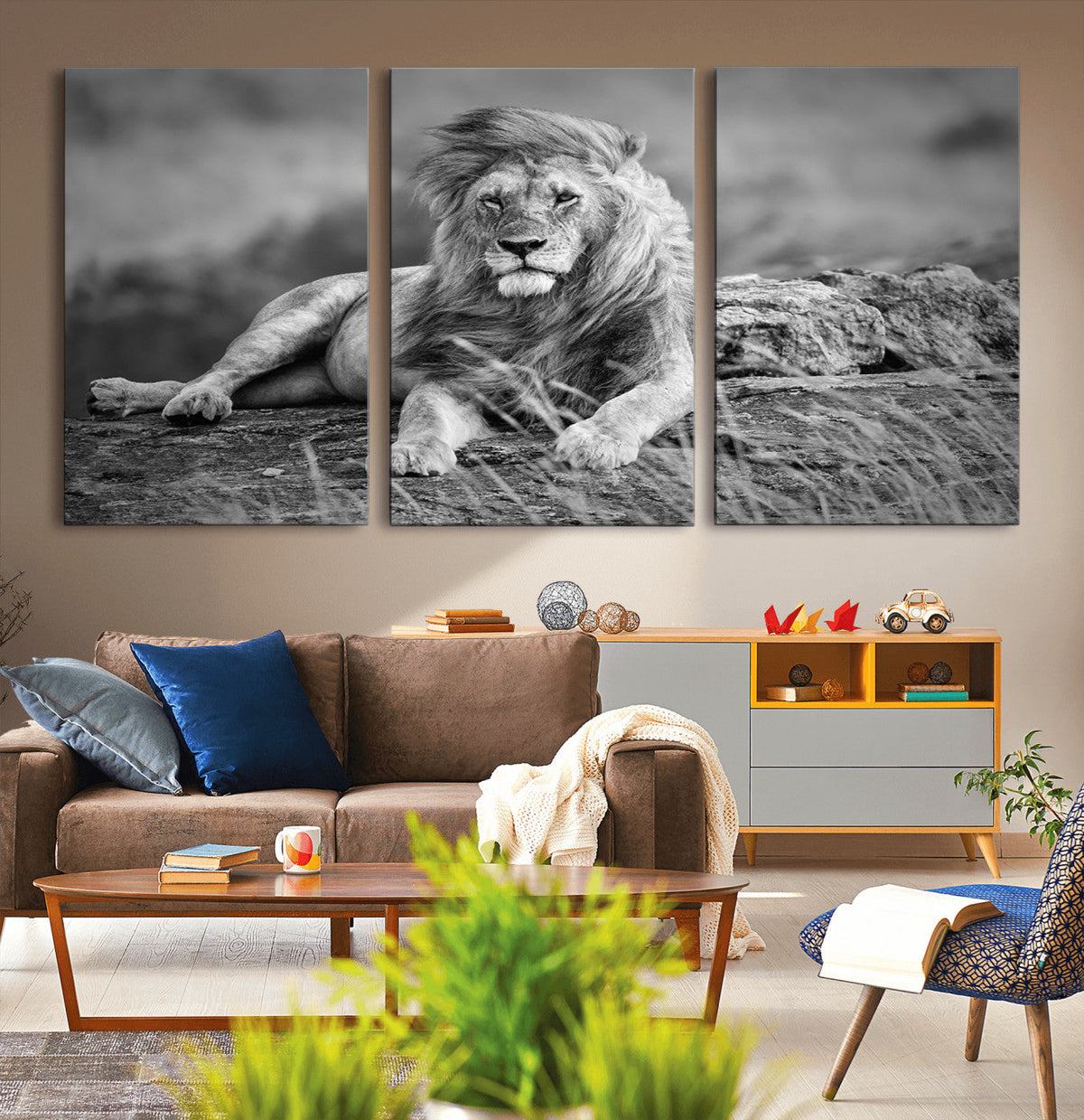 King Forest Lion Wall Art Canvas Print – Framed Majestic