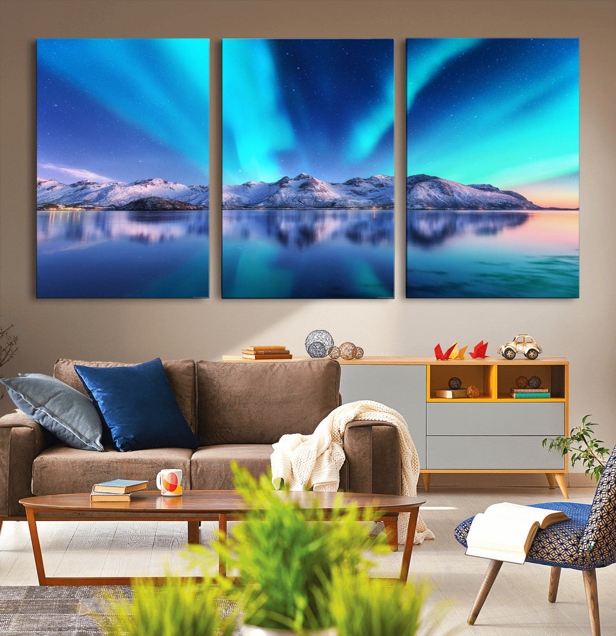 Northern Lights above Mountain Wall Art, Northern Lights