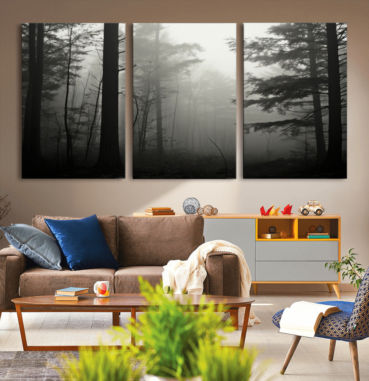 Misty Forest Wall Art Premium Canvas Print a Foggy and